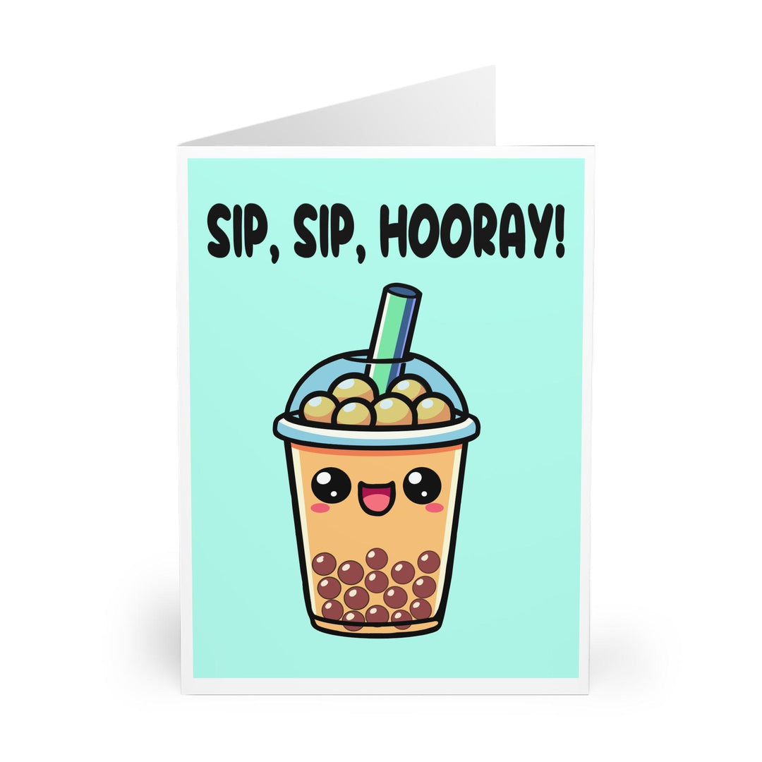 Fun card featuring an adorable bubble tea cup with the phrase 'Sip Sip Hooray!' Perfect for celebrating an achievement or special occasion with a playful vibe - Baby Keo.