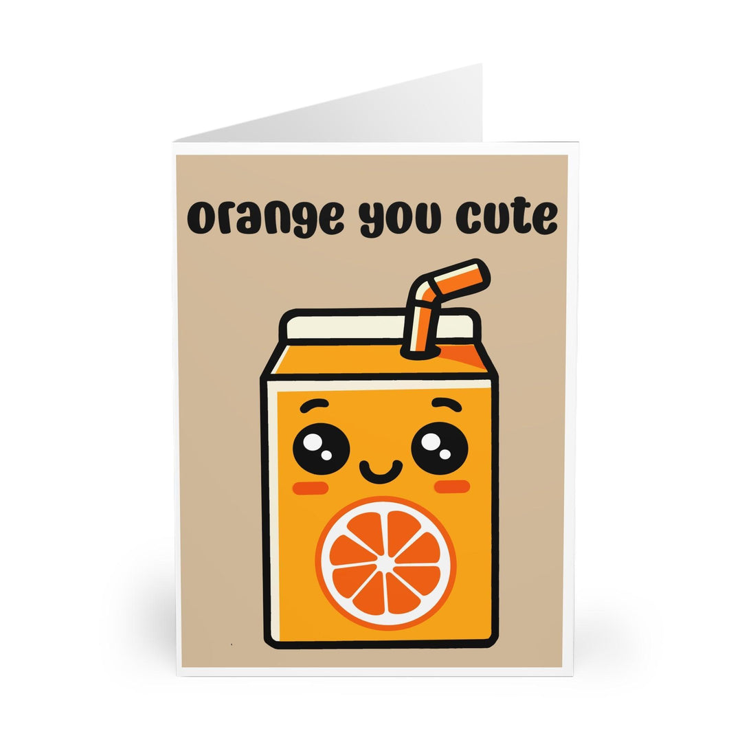 Adorable card featuring a smiling orange juice carton with the phrase 'Orange You Cute.' A fun, complimenting card for any occasion - Baby Keo