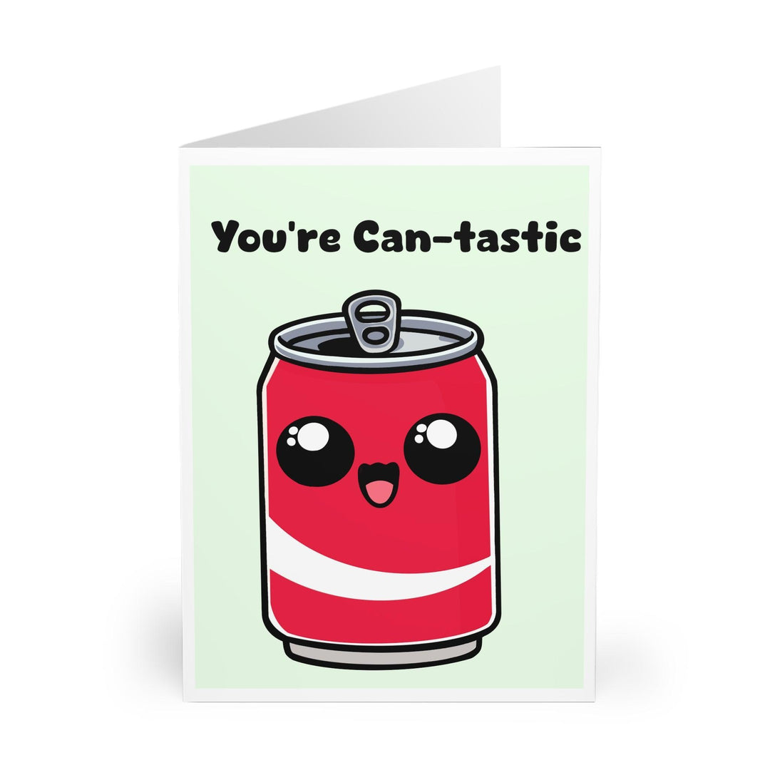 Quirky soda can illustration with a fun pun: 'You’re Can-tastic.' A playful and positive card to uplift someone’s spirits - Baby Keo