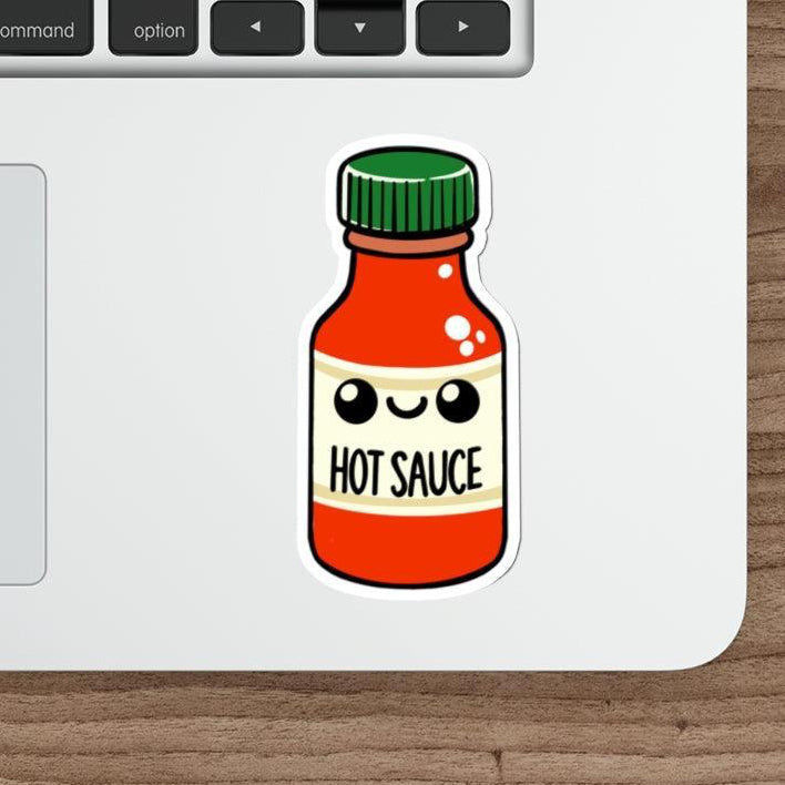 A bold and spicy waterproof sticker featuring a cartoon bottle of hot sauce, perfect for foodies who love to show off their fiery side KEOLIX 