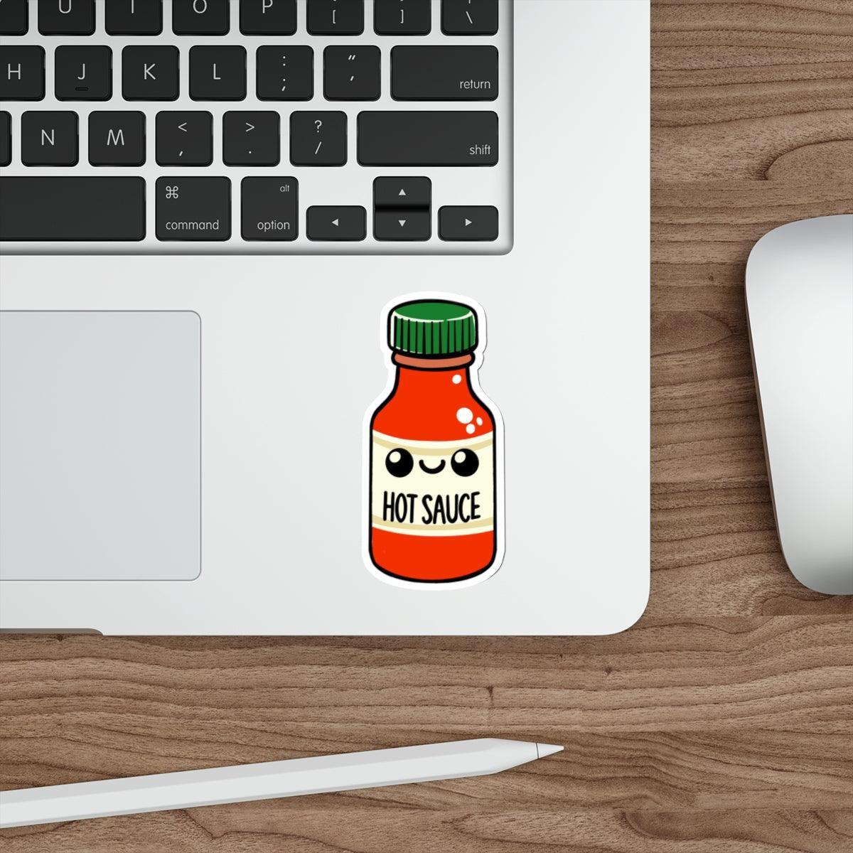 A bold and spicy waterproof sticker featuring a cartoon bottle of hot sauce, perfect for foodies who love to show off their fiery side - Baby Keo