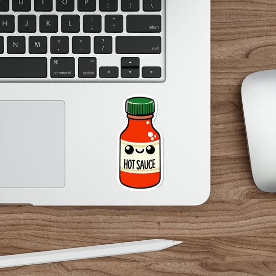 A bold and spicy waterproof sticker featuring a cartoon bottle of hot sauce, perfect for foodies who love to show off their fiery side KEOLIX 