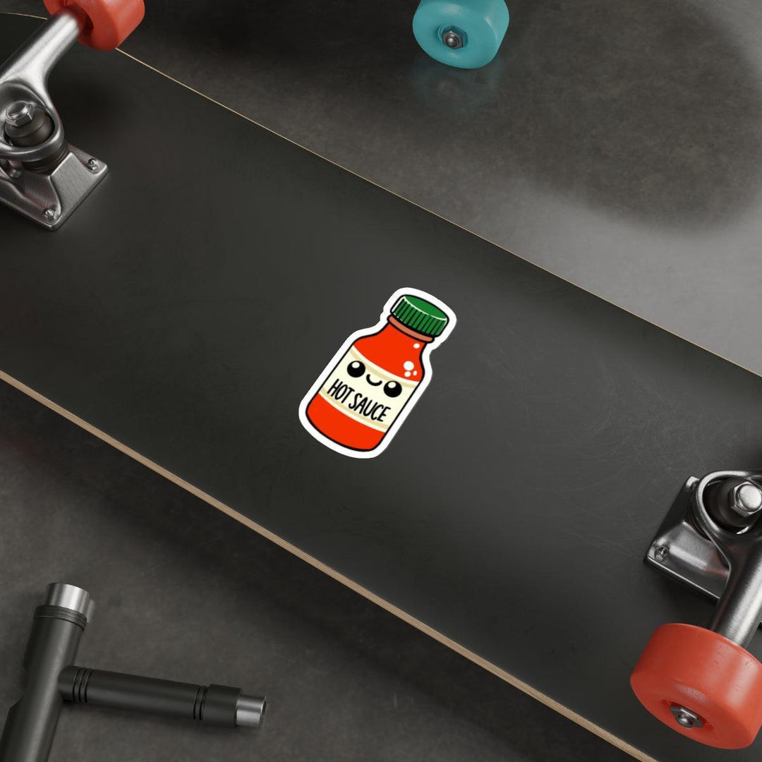 A bold and spicy waterproof sticker featuring a cartoon bottle of hot sauce, perfect for foodies who love to show off their fiery side KEOLIX 