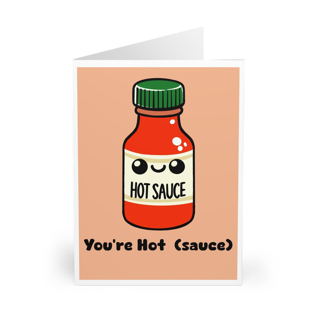 An adorable illustration of a hot sauce bottle with the phrase 'You’re Hot (Sauce).' A spicy and fun way to tell someone they’re looking good - Baby Keo