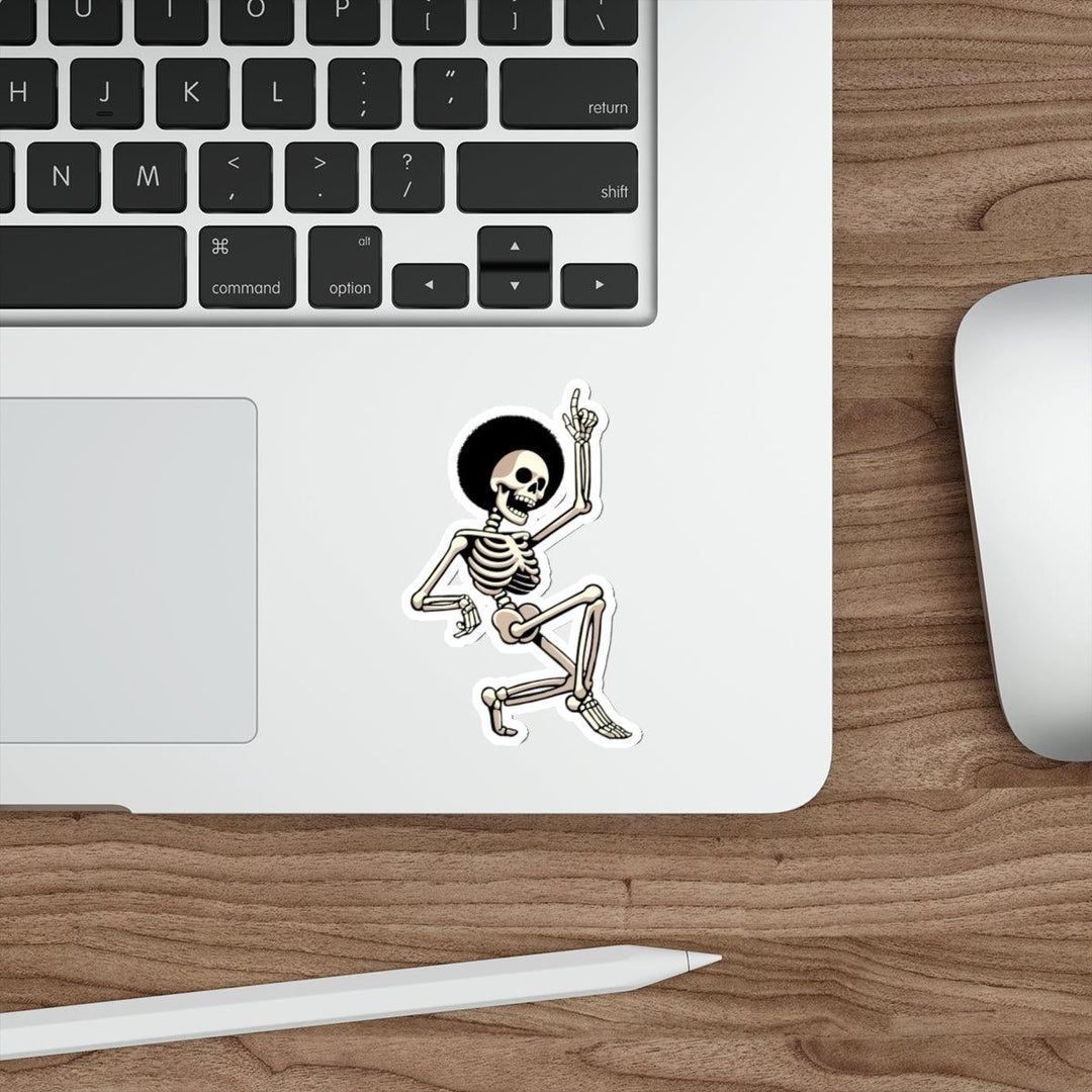Dancing skeleton waterproof sticker, great for adding a fun Halloween vibe to your personal items. Baby Keo.
