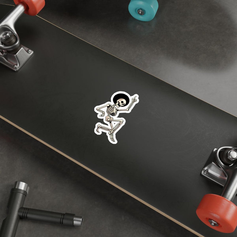 Dancing skeleton waterproof sticker, great for adding a fun Halloween vibe to your personal items. Baby Keo.