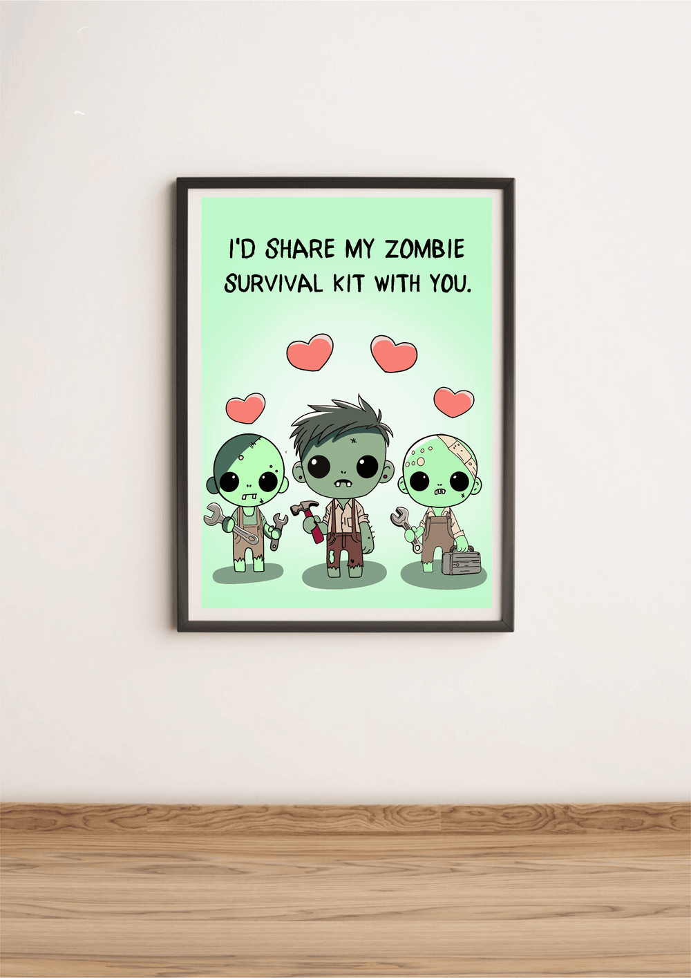 Unique Cartoon Zombie Art Print - 'I'd Share My Zombie Survival Kit with You - Baby Keo