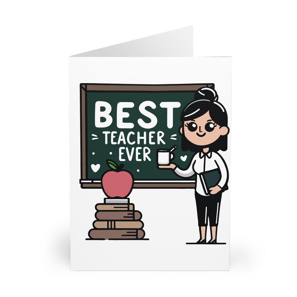 Cute greeting card featuring a teacher holding a chalkboard with the text 'Best Teacher Ever.' Ideal for expressing gratitude and appreciation for your favorite teacher - Baby Keo.