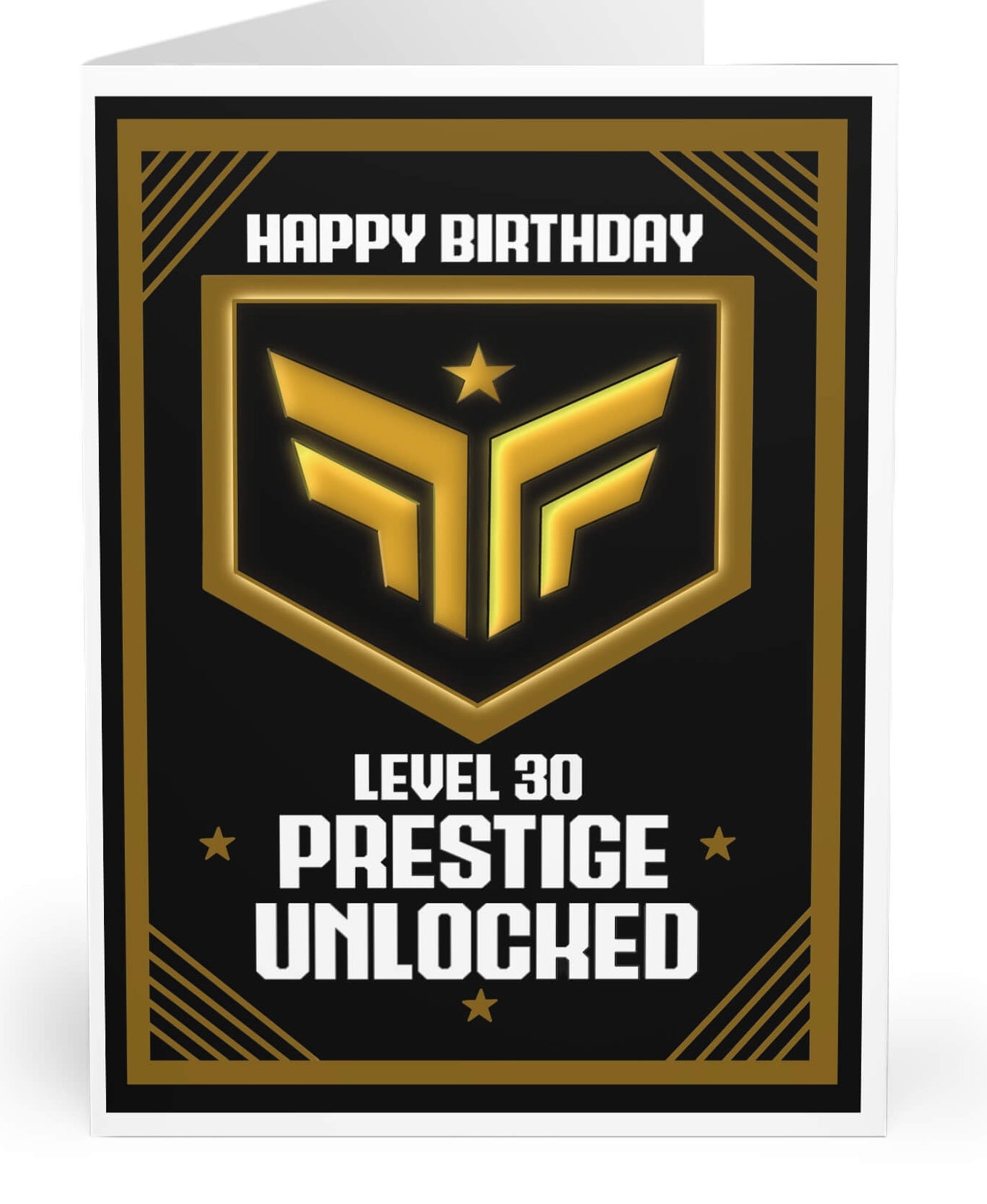 Prestige Unlocked Birthday Card in Black featuring Level 30 with Gold Star Design and "Prestige Unlocked" Text KEOLIX 
