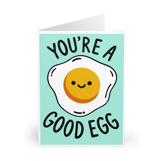 Greeting card with a smiley egg illustration and text &