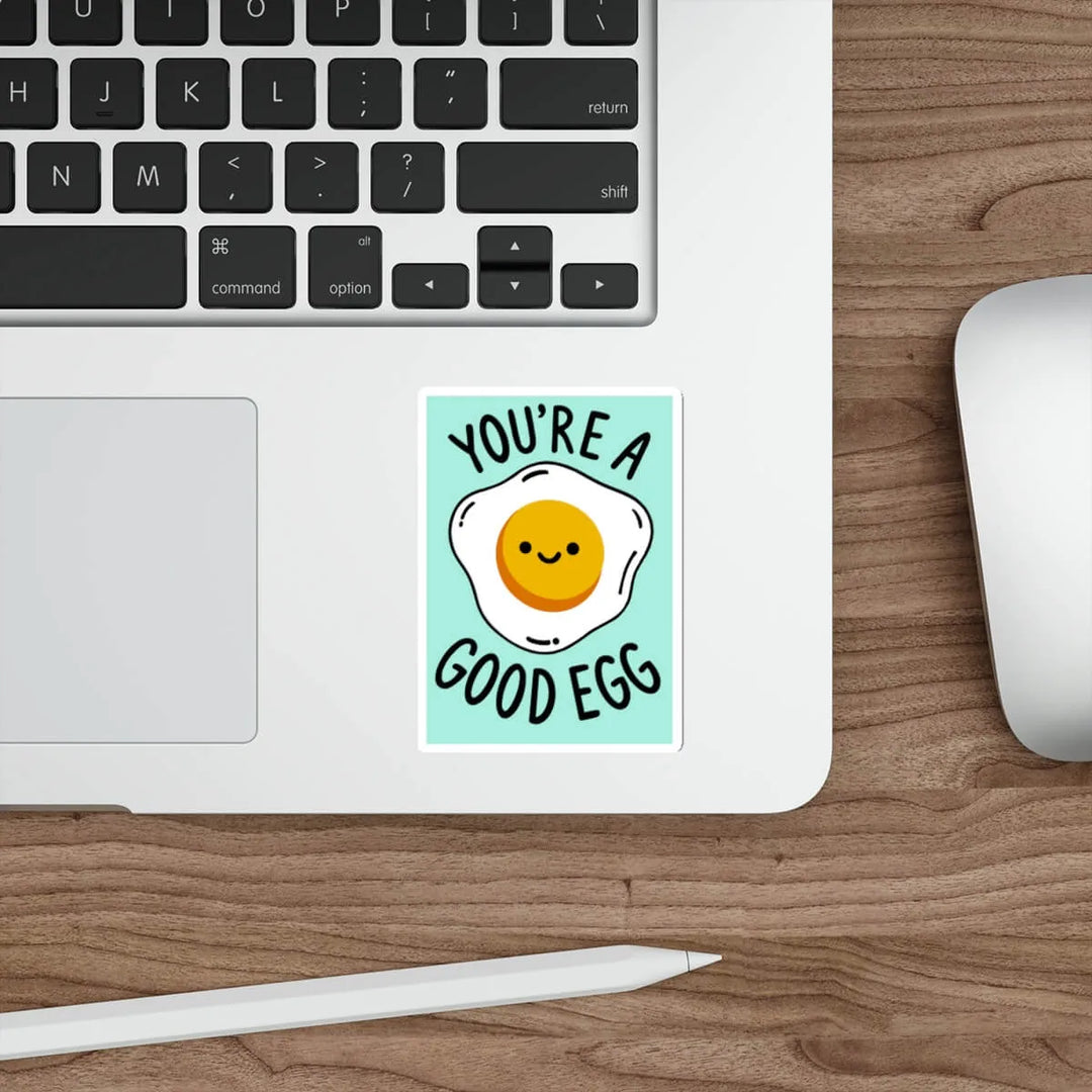 A fun and playful waterproof sticker featuring a fried egg with a smiling face and the phrase "You&