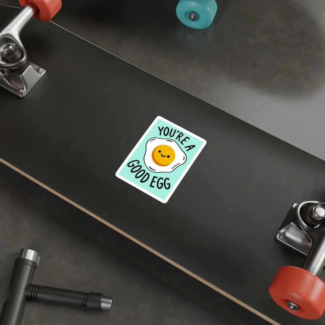 A fun and playful waterproof sticker featuring a fried egg with a smiling face and the phrase "You&