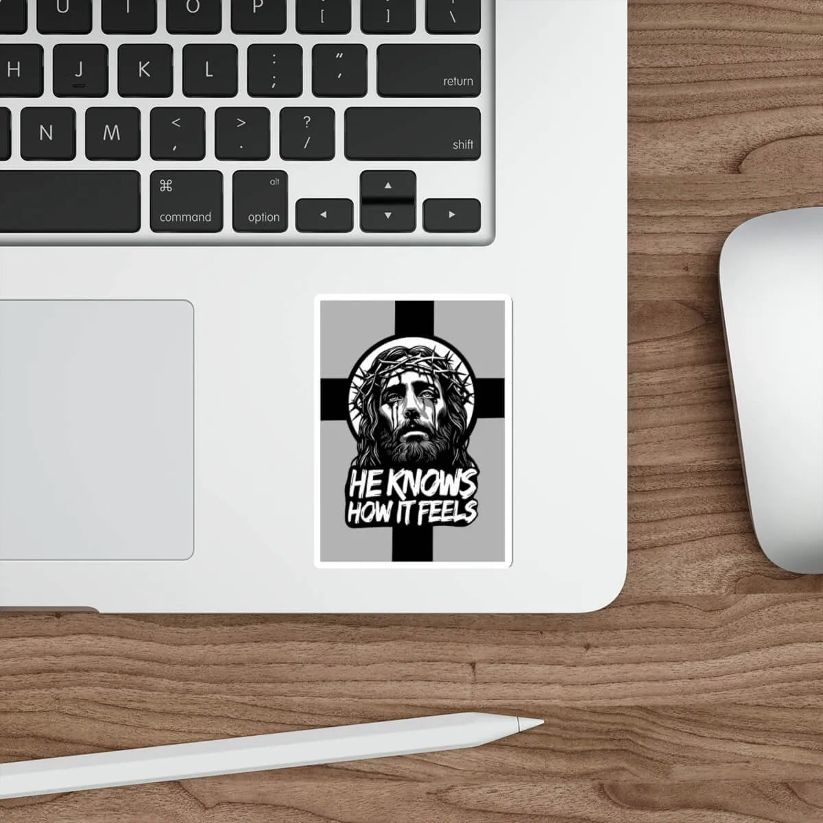 Christian faith-based sticker featuring Jesus with the phrase "He Knows How It Feels." Waterproof and durable, available in single or multi-pack options.

